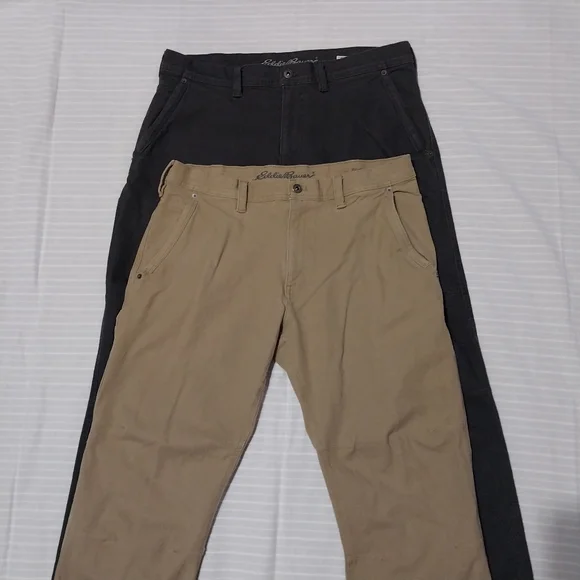 Eddie Bauer Relaxed Fit Utility Pants Mens 36 Tan Gray Canvas Cargo Jeans - Picture 9 of 10